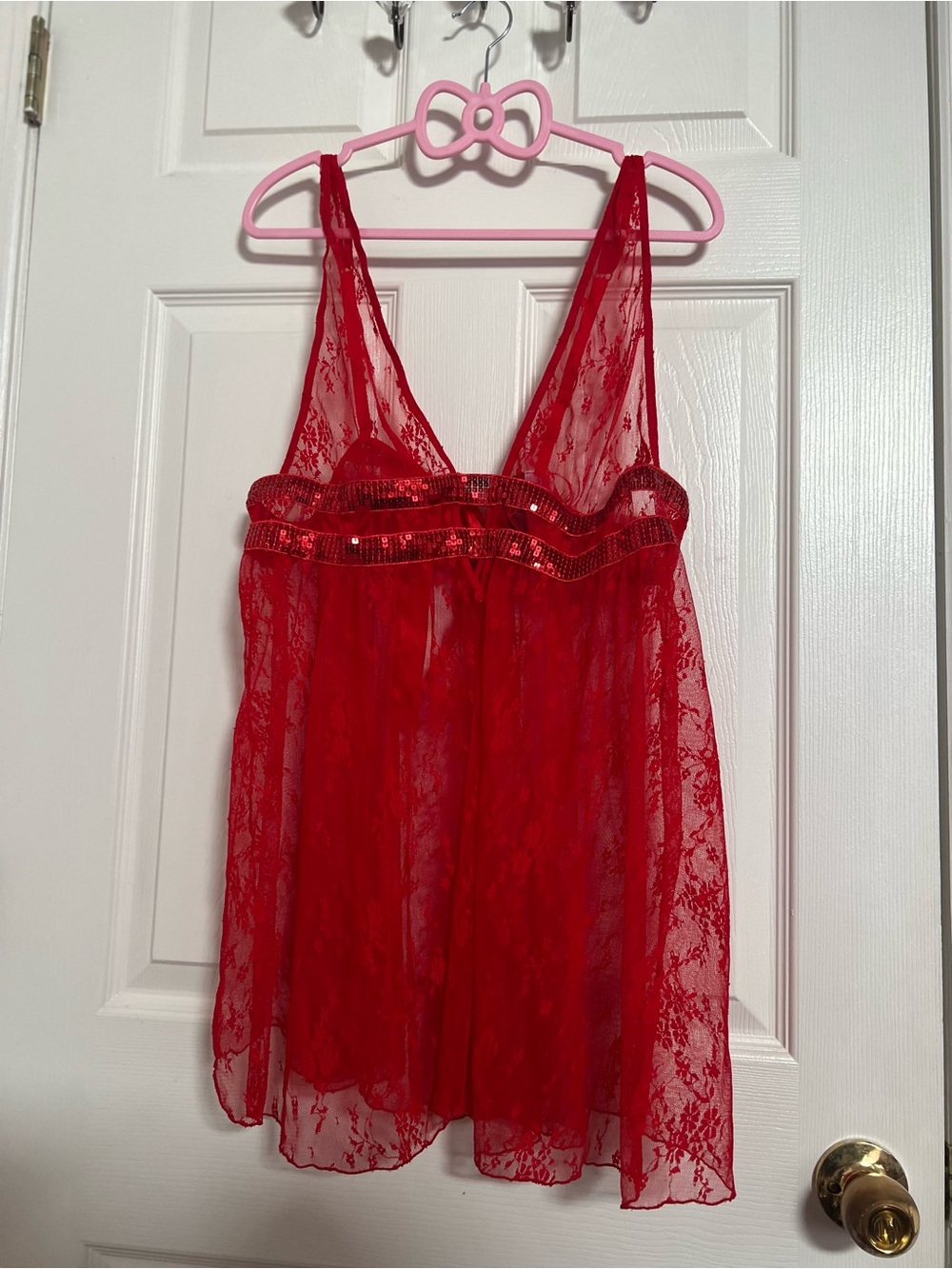 Dreamgirl Red Lace Babydoll with Sequin Band